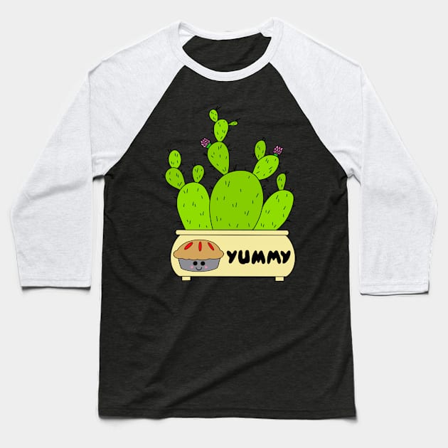 Cute Cactus Design #146: Prickly Pear Cacti In Yummy Pie Planter Baseball T-Shirt by DreamCactus